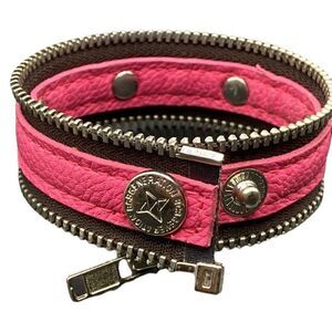 BCBGeneration Pink Leather silver studded cuff with zipper adjustable snap